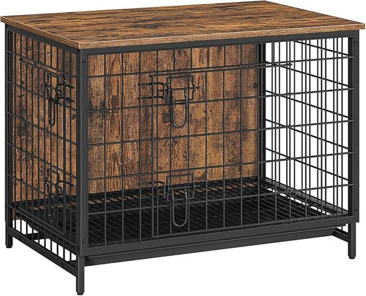 Dog Crate Furniture, Wooden Dog Kennel with Removable Tray, Heavy-Duty Dog Cage for Small/Medium/Large Dogs, Indoor Dog House End Side Table, 31.5" L, Rustic Brown DCHR0201Z