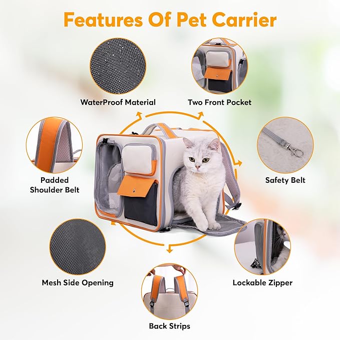 Pet Carrier Airline Approved - Comfortable and Spacious Dog and Cat Carrier - Soft Dog Travel Bag with Pockets and Padded Straps - Breathable Pet Carrier for Small Dogs/Cats/Rabbits and More