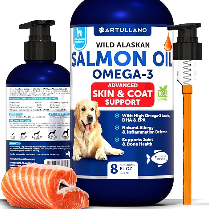 Wild Alaskan Salmon Oil for Dogs - Salmon Oil for Dogs Skin and Coat - Dog Salmon Oil Liquid for Food - Omega 3 Fish Oil for Dogs Itch & Allergy - EPA & DHA Fatty Acids - Shedding Supplement