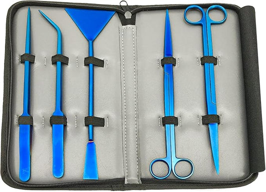 Dermax Aquascaping Equipment - Create Your Underwater Paradise Easily with Scissor Tweezer Spatula (Blue Titanium)