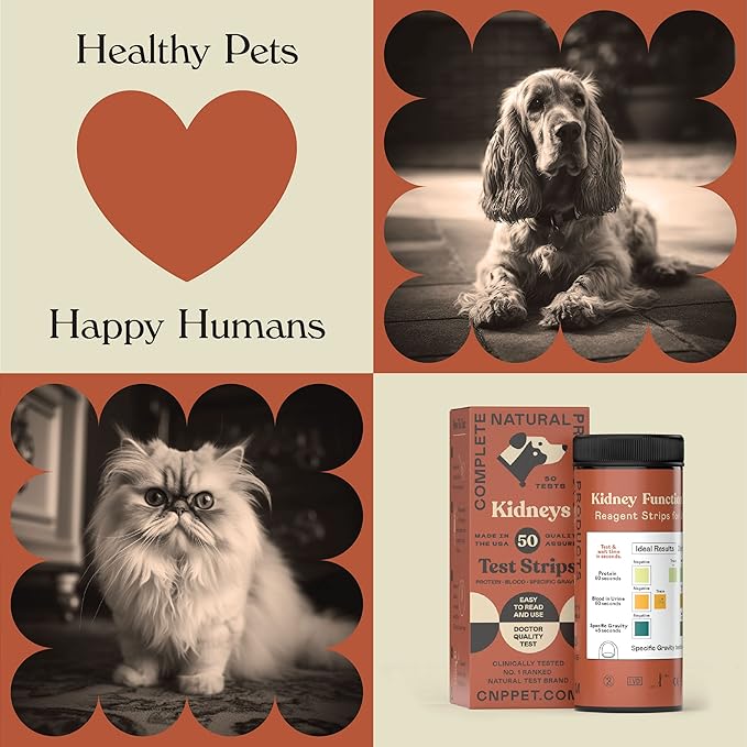 Complete Natural Products Kidney & Bladder Test Strips for Dogs, Cats, & Pets - 50 Count - 3 in 1 - Kidney & Bladder Test Strips for Pets