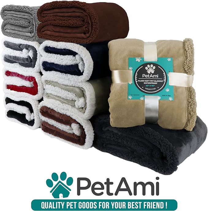 PetAmi Dog Blanket for Small Medium Dogs, Pet Bed Blanket Cat Puppy Kitten, Fleece Furniture Couch Cover Protector Sofa Car, Soft Sherpa Dog Throw Plush Reversible Washable, Mini 29x40 Blue