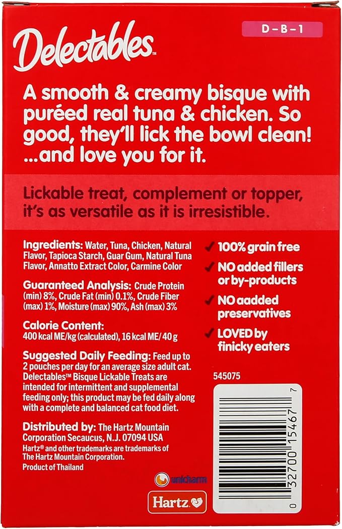Hartz Delectables Bisque Lickable Cat Treats, Tuna & Chicken, 30 Count