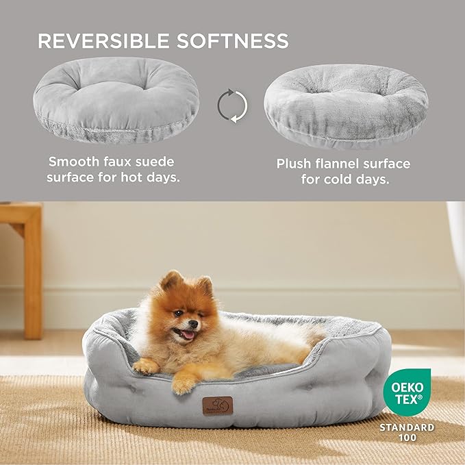 Bedsure Dog Beds for Small Dogs - Round Cat Beds for Indoor Cats, Washable Pet Bed for Puppy and Kitten with Slip-Resistant Bottom, 25 Inches, Pale Grey