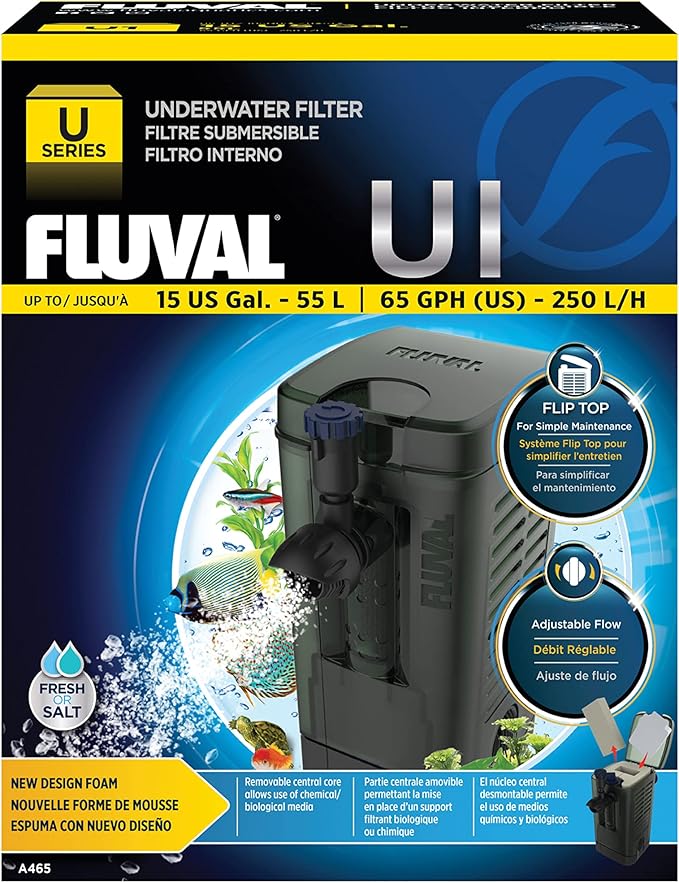 Fluval U1 Underwater Filter – Designed for Freshwater and Saltwater Aquariums, Also Ideal for Terrariums and Turtle Tanks
