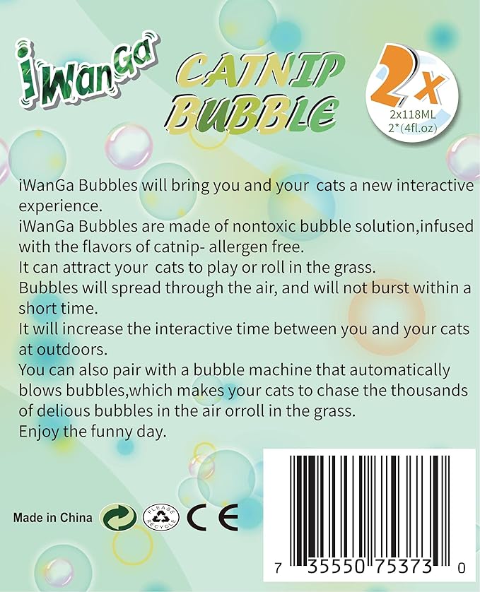 Catnip Bubbles Catnip Toys for Cats 4oz*2- Unbelievable Catnip Flavor Bubble for Cats -Non-Toxic Formula,Let The cat Chase Avoids Boredom & Keeps Pets Active.