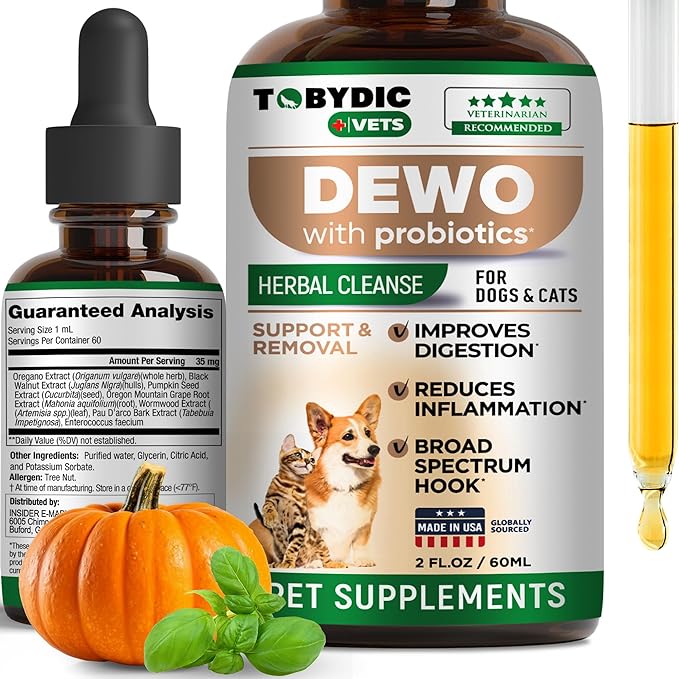 Broad Spectrum Herbal Medicine with Probiotic for Cats & Dogs - Prevention & Treatment Helps to Remove Toxins and Parasites -Medication & Supplement Drops - Made in USA