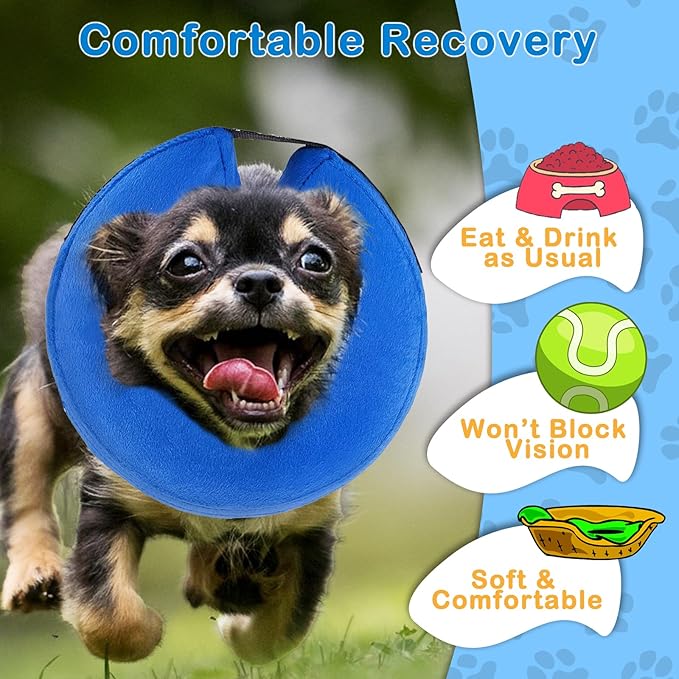 Inflatable Dog Cone Collar (L Size), Soft Blow-up Protective Recovery Dog Collar, Pet Donut Cone Collar, Comfy Elizabethan Collar After Surgery for Medium Dog to Prevent Biting Scratching, Blue