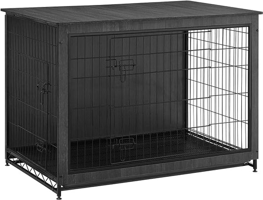 Feandrea Dog Crate Furniture, Side End Table, Modern Kennel for Dogs Indoor up to 80 lb, Heavy-Duty Dog Cage with Multi-Purpose Removable Tray, Double-Door Dog House, Ink Black UPFC004B01