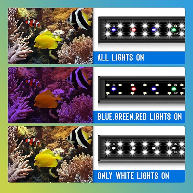 Aquarium Light,Full Spectrum Aquarium Light with Expandable Bracket,White Blue Red Green LEDs, Adjustable Timer and Brightness for 36~46IN Fish Tank