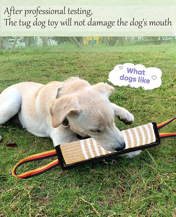 Dog Tug Toy Dog Tough Jute Bite Pillow - Lasting Training Equipment - Two Flag Handles Puppy to Large Dogs Interactive Toy war toys for aggressive chewers.