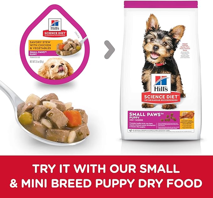 Hill's Science Diet Puppy, Puppy, Small & Mini Breeds Puppy Premium Nutrition, Wet Dog Food, Chicken & Vegetables Stew, 3.5 oz Tray, Case of 12