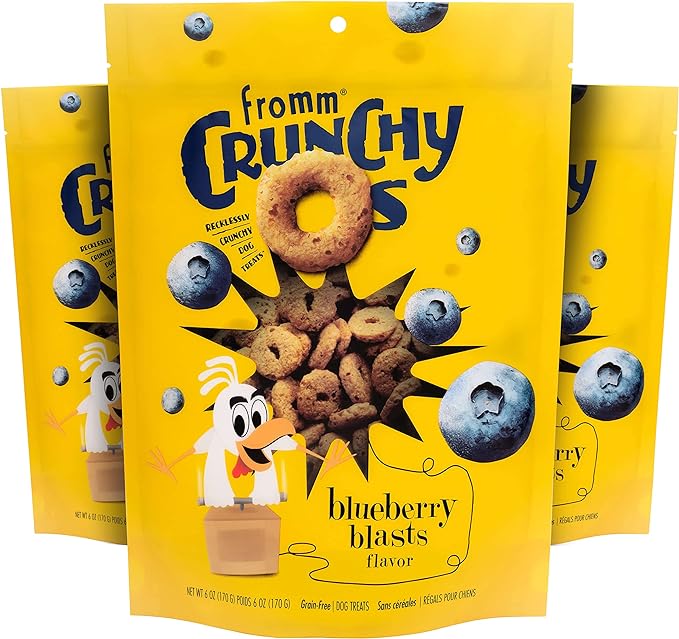 Fromm Crunchy Os Blueberry Blasts Dog Treats - Premium Crunchy Dog Treats - Chicken Recipe - Pack of (3) 6 oz Bags