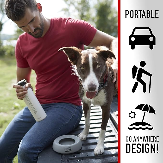 Franklin Sports Spill Proof Portable Pet Bowl For Cars - No Splash Travel Water + Food Dish for Dogs + Cats - 16 oz. - BPA Free,White , Gray