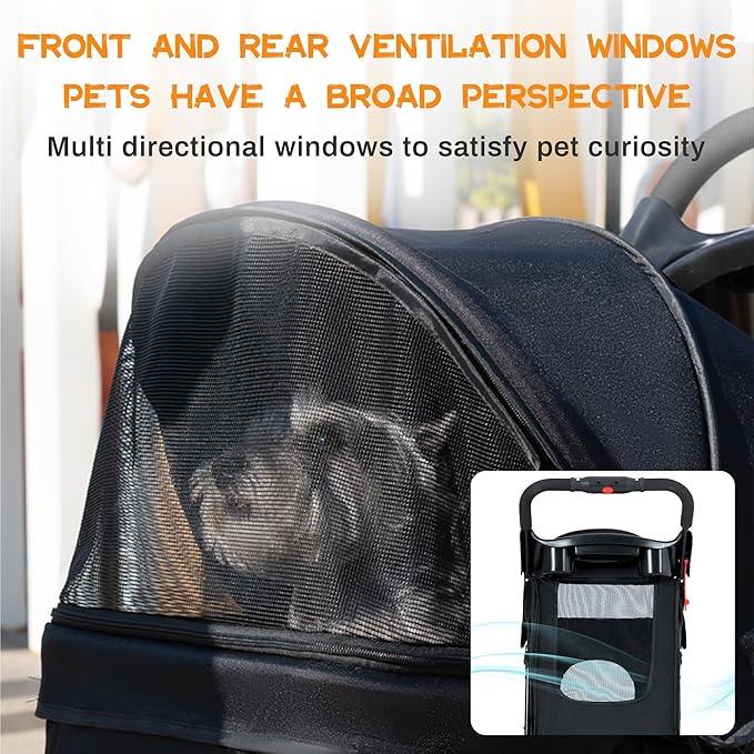 Pet Dog Stroller,Foldable Dog Cat Jogger Stroller, Pet Strolling Cart, Dog Travel Carrier Portable Lightweigh Dog Stroller with Storage Basket and Cup Holder for Medium Small Dogs Cats(Black)