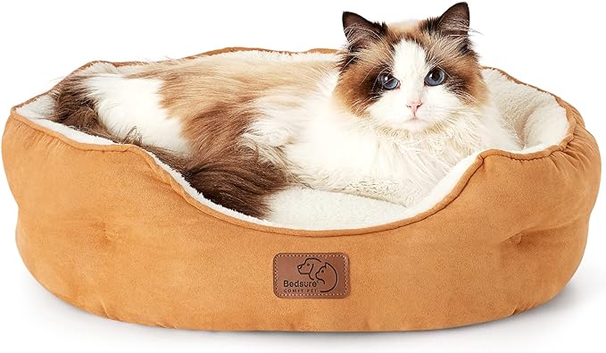 Bedsure Dog Beds for Small Dogs - Round Cat Beds for Indoor Cats, Washable Pet Bed for Puppy and Kitten with Slip-Resistant Bottom, 20 Inches, Yolk Yellow