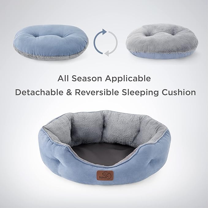 Bedsure Dog Beds for Small Dogs - Round Cat Beds for Indoor Cats, Washable Pet Bed for Puppy and Kitten with Slip-Resistant Bottom, 20 Inches, Allure