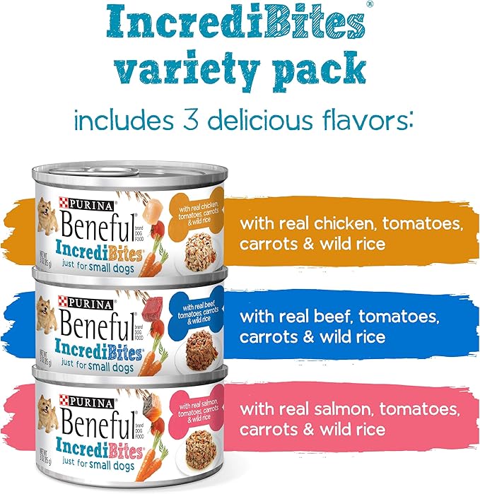 Purina Beneful Small Breed Wet Dog Food Variety Pack, IncrediBites - (2 Packs of 12) 3 oz. Cans