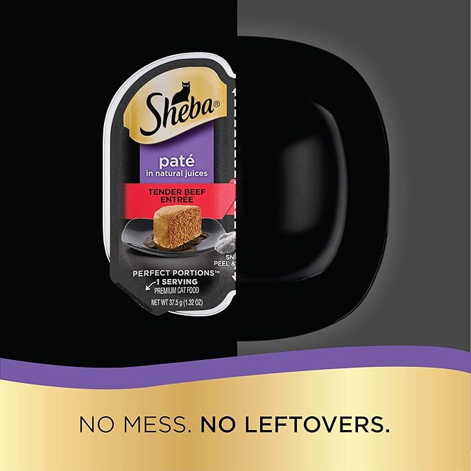 SHEBA PERFECT PORTIONS Paté Wet Cat Food Trays (36 Count, 72 Servings), Savory Chicken, Tender Beef, Tender Whitefish & Tuna Entrée, Easy Peel Twin-Pack Trays