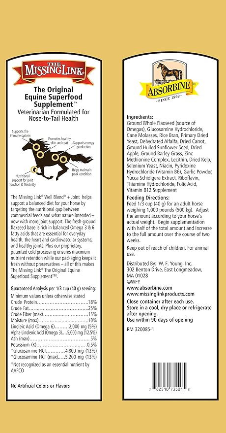 The Missing Link Equine Well Blend + Joint Superfood Supplement Powder, 10.6 lb. Bag / 120 Day Supply