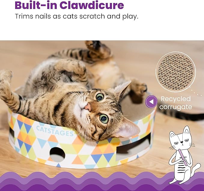 Catstages Bowl Track Scratcher Cat Ball Track Scratcher and Lougner, Multicolored