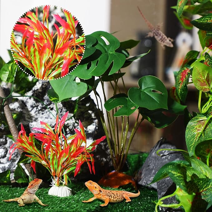 9 Pieces Reptile Jungle Vines Decor Set Include Bendable Flexible Climbing Plastic Plants with Suction Cups Tank Accessories Habitat Decor for Gecko, Snake, Hermit Crab