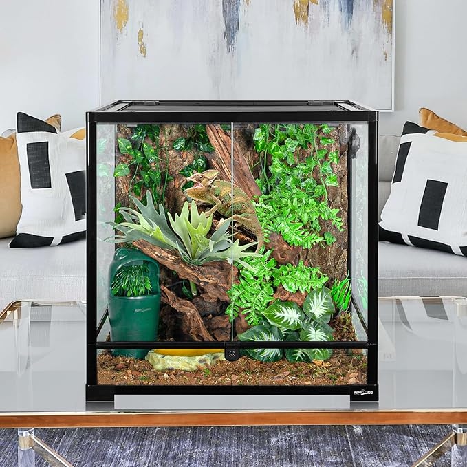 REPTIZOO 60 Gallon Glass Reptile Tank, 24" x 24" x 24" Large Reptile Terrarium Front Opening Terrarium with Double Hinge Door and Top Screen Ventilation, Easy Assembly Reptile Enclosure Tank