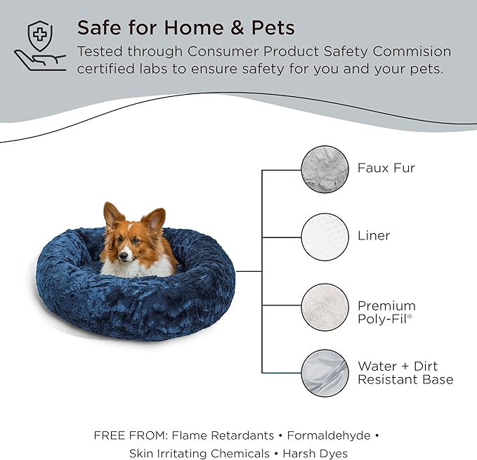 Best Friends by Sheri The Original Calming Donut Cat and Dog Bed in Lux Fur Navy, Medium 30"