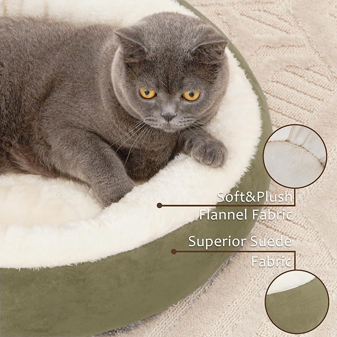 Love's cabin Round Donut Cat and Dog Cushion Bed, 20in Pet Bed For Cats or Small Dogs, Anti-Slip & Water-Resistant Bottom, Super Soft Durable Fabric Pet beds, Washable Luxury Cat & Dog Bed Olive Green