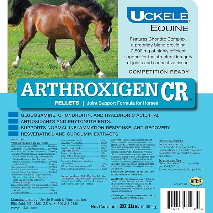 Uckele Arthroxigen Pellets - Joint Supplement Formula for Horses - Eqiune Vitamin & Mineral Supplement - Competition Ready - 20 Pound (lb)