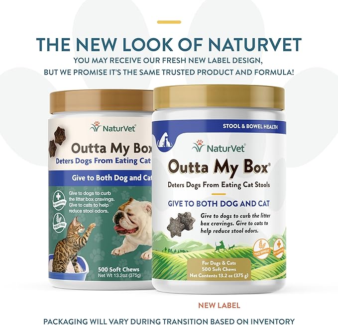 NaturVet – Outta My Box – 500 Soft Chews – Deters Dogs from Eating Cat Stools – Reduces Cat Stool Odors – For Dogs & Cats – 50 Day Supply
