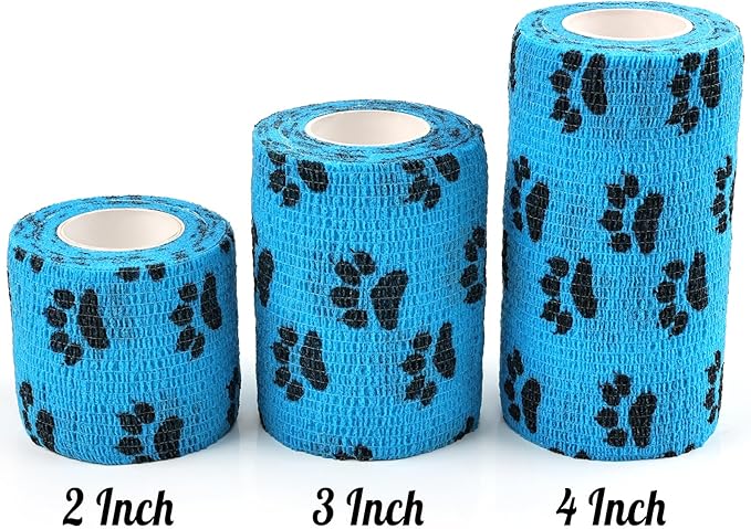 AUPCON Vet Wrap Cohesive Bandages Bulk Self Adhesive Bandage Wrap Self Adherent Wrap Non-Woven for Dogs Pet Animals & Ankle Sprains & Swelling 3 Inch x 5 Yards (2 Pack Blue Paws)