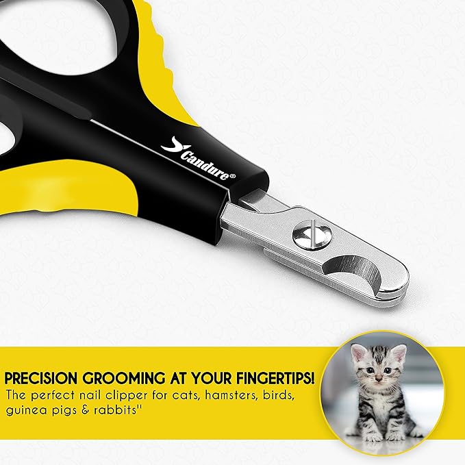 Candure Cat Nail Clipper Stainless Steel Cat Claw Trimmers for Rabbits, Guinea Pigs, Birds, Puppies, Kittens and Small Animals Pet Nail Clipper for Professional and Home Use (Yellow)