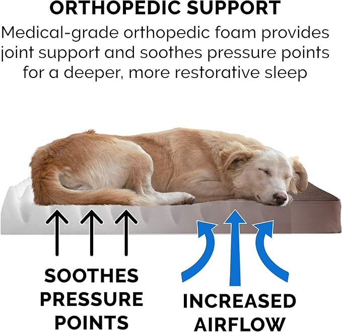 Furhaven Orthopedic Dog Bed for Large Dogs w/ Removable Washable Cover, For Dogs Up to 95 lbs - Terry & Suede Mattress - Espresso, Jumbo/XL