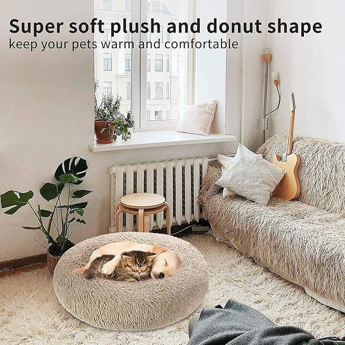 Cat Beds for Indoor Cats - Cat Bed Washable 20/24 inches, Dog Beds for Small Medium Dogs, Anti Anxiety Round Fluffy Plush Faux Fur Cat Bed,Thick Bottom Keep Pets Off The Cold Tile