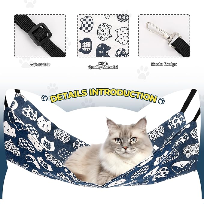 2Pack Cat Hammock for Cage Hanging,Reversible Pet Hammock Bed Adjustable,Soft Sleeping Hammock for Cats,Ferret,Puppy,Rabbits,Small Animal (M, CAT)