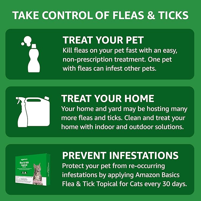 Amazon Basics Flea and Tick Topical Treatment for Cats (over 1.5 lbs), 6 Count (Previously Solimo)