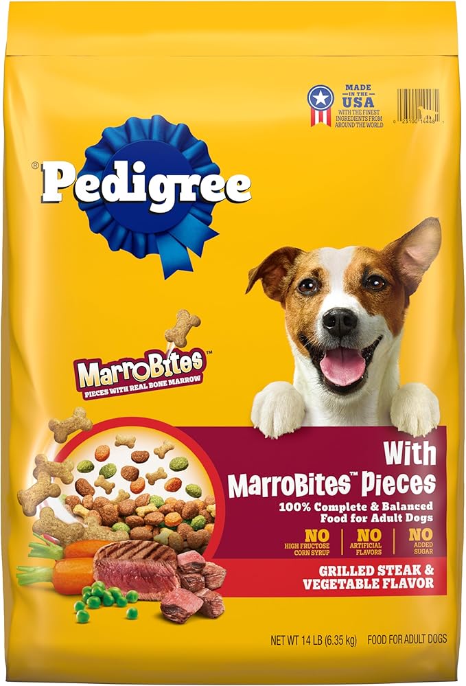 Pedigree with MarroBites Pieces Adult Dry Dog Food, Grilled Steak and Vegetable Flavor, 14 lb. Bag