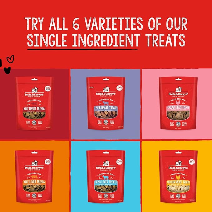 Stella & Chewy's Freeze-Dried Raw Single Ingredient Chicken Hearts Dog Treats, 11.5 oz. Bag