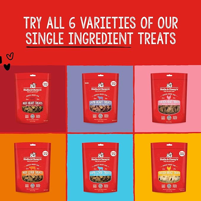 Stella & Chewy's Freeze-Dried Raw Single Ingredient Chicken Hearts Dog Treats, 3 oz. Bag
