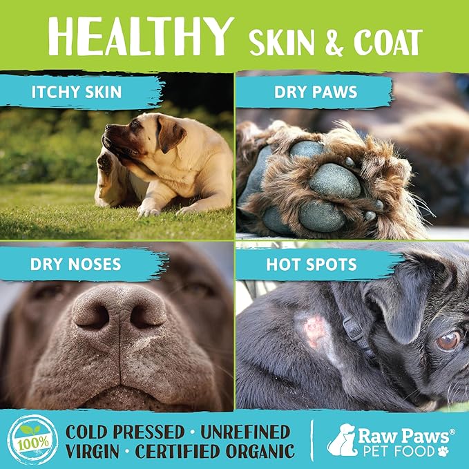 Raw Paws Virgin Organic Coconut Oil for Dogs & Cats, 4-oz - Treatment for Itchy Skin, Dry Nose, Paws - Hot Spot Lotion for Dogs - Natural Hairball Remedy for Dogs