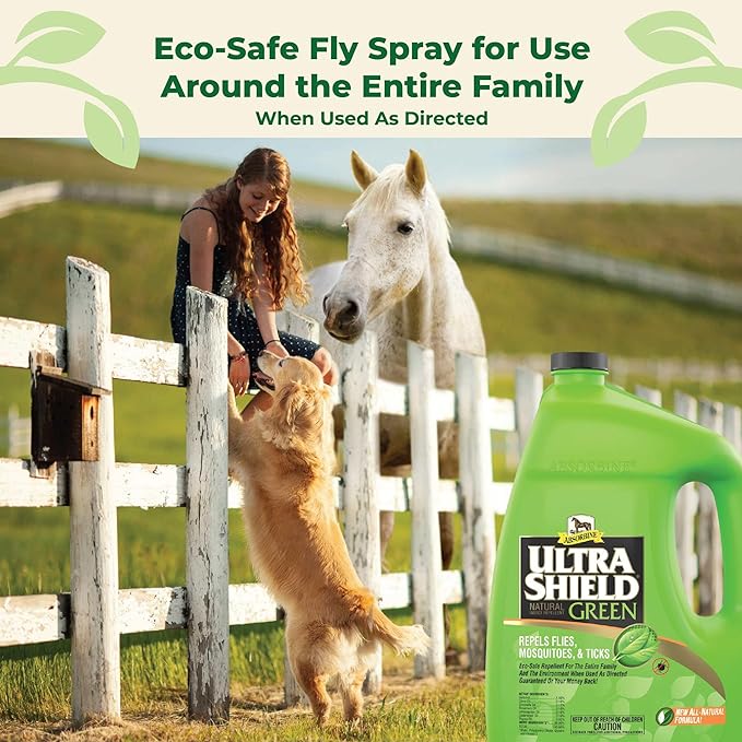 Absorbine UltraShield Green All-Natural Fly & Insect Repellent for Horses & Dogs, Essential Oils Repel & Control, 128oz Bottle, No Sprayer