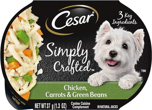 CESAR SIMPLY CRAFTED Adult Wet Dog Food Meal Topper, Chicken, Carrots & Green Beans, 1.3oz., Pack of 10