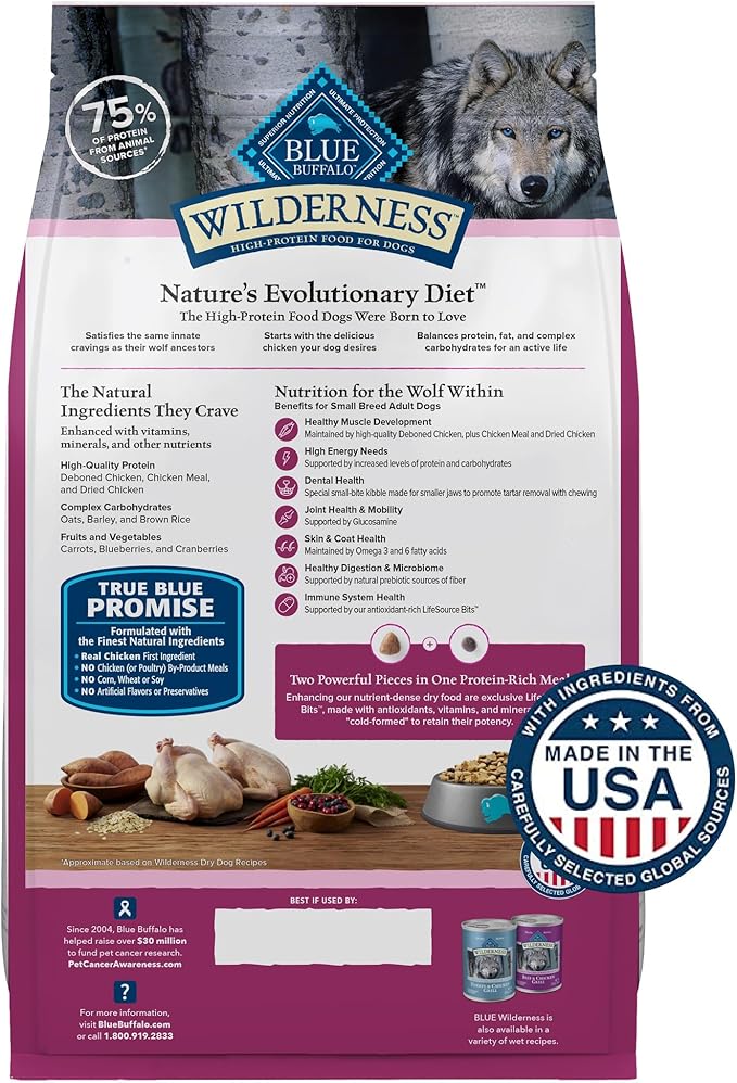 Blue Buffalo Wilderness Natural High-Protein Dry Food for Small Breed Adult Dogs, Chicken Recipe, 13-lb. Bag