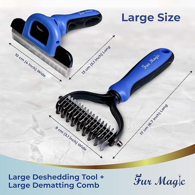 Large Deshedding Tool & Dematting Comb – Grooming Brushes for Dogs, Cats, Horses – Reduce Shedding and Remove Knots, Mats and Loose Undercoat