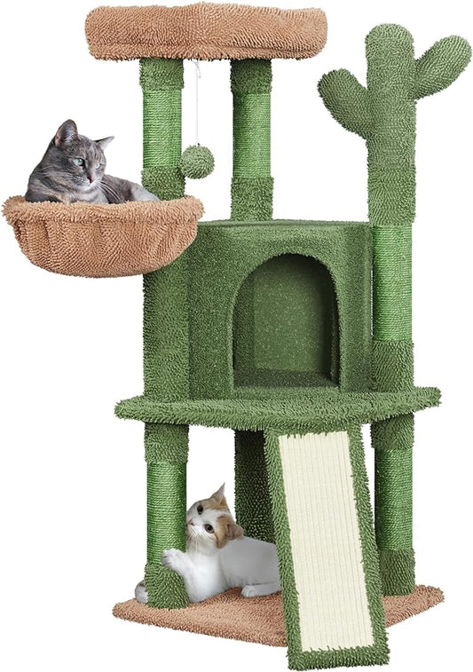 Yaheetech Cactus Cat Tree, 42in Cat Tower for Indoor Cats, Multi Level Cat Condo Scratching Post, Cat Activity Center Pet Furniture w/Ball, Plush Perch, Platform, Basket