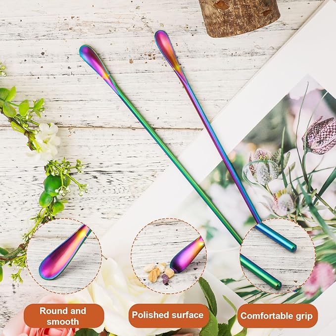 2pcs Reptile Food Spoons, 10.2 Inch Reptile Feeding Spoons 304 Stainless Steel Reptile Fruit Mixing Stirring Food Feeding Spoons for Crested Gecko Gargoyle Bearded Dragon (Colored)