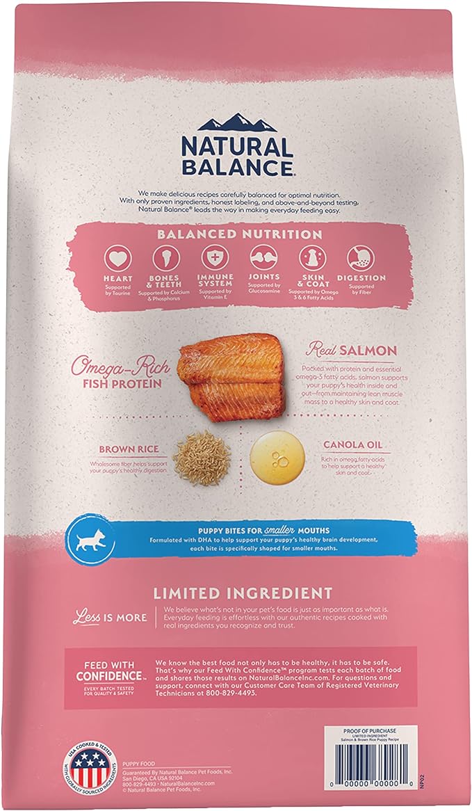 Natural Balance Limited Ingredient Puppy Dry Dog Food with Healthy Grains, Salmon & Brown Rice Recipe, 4 Pound (Pack of 1)