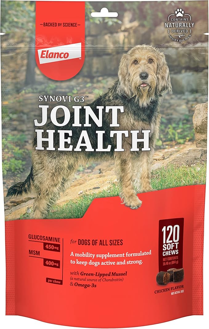 Elanco Synovi G3 Soft Chews Glucosamine Joint Supplement for Dogs, 120 count