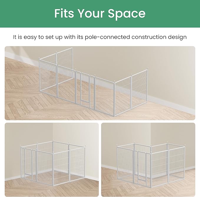 Simple Deluxe Dog Playpen, 40" Height 8 Panels Fence with Anti-Rust Coating, Metal Heavy Portable Foldable Dog Pen for Medium/Large Dogs RV Camping, White